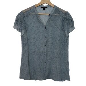 Banana Republic Blue 100% Silk Polka Dot Sheer Blouse Sz. M